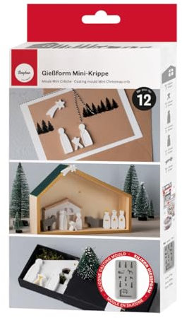 Rayher Silikon Gießform Mini- Krippe, 14,5 x 26 x 1 cm, Form mit 12 Einzelmotiven, zum Ausgießen mit Kreativ-Beton, Schmuck-Beton, Raysin-Gießpulver, Gießharz, Wachs, 36164000