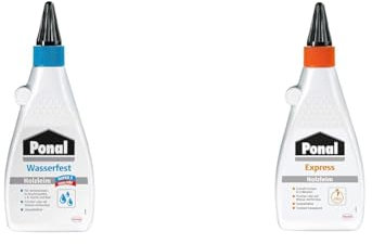 Ponal Holzleim Wasserfest, Montagekleber mit hoher Verleimungsfestigkeit für Feuchträume & Express Holzleim, transparent und schnell trocknender Holzkleber