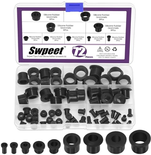 Swpeet 72 Piezas, 9 Tamaños 0.2 0.21 0.28 0.33 0.49 0.58 0.67 0.7 Kit de Arandelas de Goma Silicona para Orificios Taladrados, Tapones para Orificios en Forma de T (Sombrero de Copa) para
