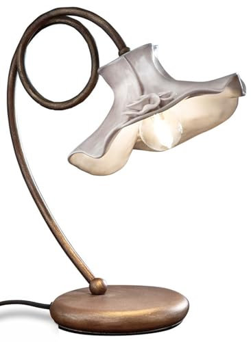 Licht-Erlebnisse Tischlampe Keramik Metall 35 cm hoch Rostbraun Weiß E14 Landhaus Stil Handarbeit Tischleuchte Wohnzimmer Schreibtischlampe Nachttischlampe