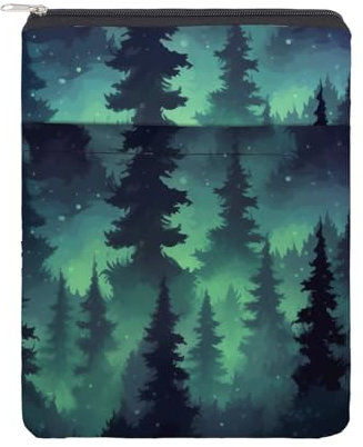 NICENEEDED Buchhülle Mit Reißverschluss Wald Buchhüllen Buchtasche Waschbarer Stoffbezug Vordertasche Buchschutz Wasserdichtes Buchcover Etui