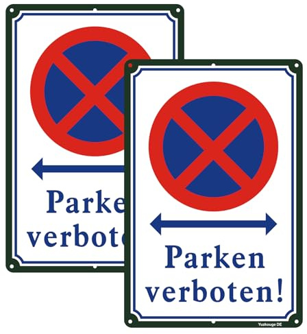 2 Stück Parken verboten Schilder aus Aluminium, Außenschilder, 20x30 cm | Die Schilder für Privatparkplätze haben vorgebohrte Löcher, um eine einfache Montage zu ermöglichen