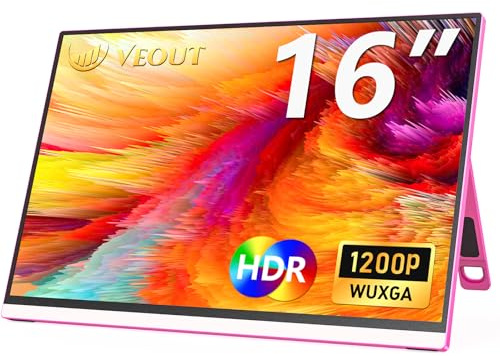 Veout Monitor portátil de 16 Pulgadas, 1920 * 1200 FHD, Monitor IPS Gaming para portátil/PC/Mac/PS5/Xbox con USB-C y HDMI, Pantalla ultradelgada con Soporte, 16:10, 300 CD/m² de Brillo