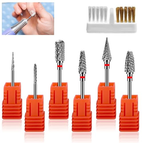 Nagelfräser Bits, 6 Stück Nagelbohrer-Set, Nagelfräser Aufsätze Professioneller für Maniküre Pediküre, Legierter Wolframstahl Bits (StilB)