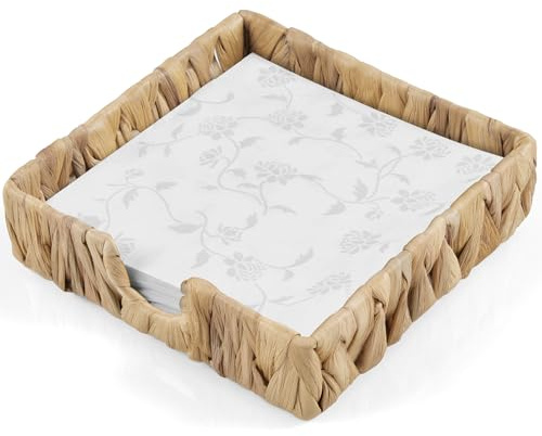 Servilletero para mesa, servilleteros tejidos de jacinto de agua para servilletas de papel, servilleteros cuadrados planos para decoración de mesa de comedor y cocina, bandeja dispensadora de