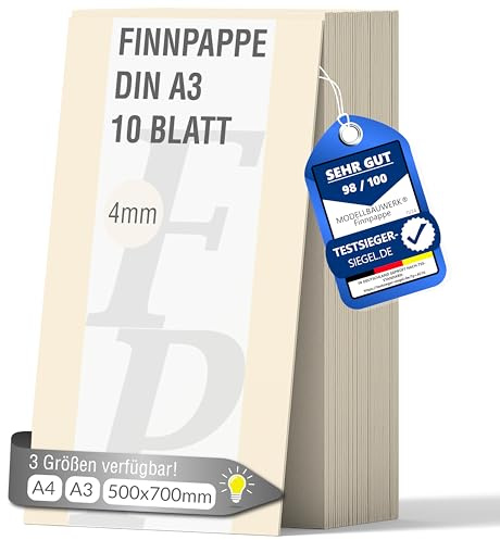 10 Blatt Finnpappe DIN A3 | 4mm Stärke | Modellbauwerk® | für Modellbau und Basteln | Architektur | Studium | Material | Diorama | finnische Holzpappe | Skanpappe | Scrapbook | Karton | Kreativ sein