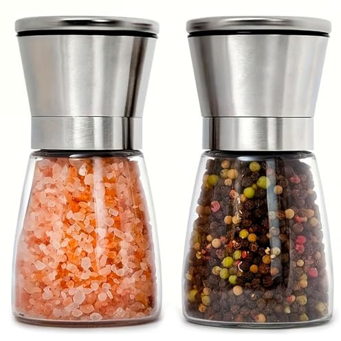 GmwyCzV 2 Pièces Moulin a Poivre, Salieres et Poivrieres Manuel en Acier Inoxydable, Moulin à épices avec Broyeur en Céramique Réglable, Moulin Sel Poivre pour la Maison ou la Cuisine