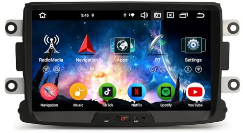Erisin 8 Pulgadas 8-Núcleo 4GB+64GB Android 14 Radio Coche Navegador GPS para Renault Dacia Duster Sandero Logan Dokker Lodgy Autoradio Bluetooth CarPlay Android Auto WiFi DSP Dab+USB Pantalla táctil