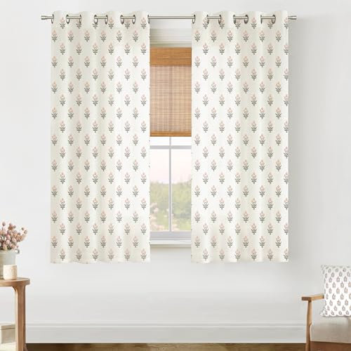 Lino Rosa Kindervorhänge für Schlafzimmer und Mädchen, weich, blassrosa und grün, Blumenmuster, adrette Vorhänge für Babyzimmer