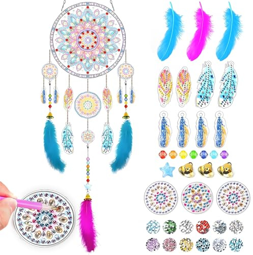 Diamond Painting Kinder Basteln Traumfänger Bastelset Mädchen 6-12 Jahre | Mädchen Geschenke 5D Windspiel Traumfänger Hängender Ornament DIY Basteln Spielzeug Geschenkideen für Fenster Wanddekoration