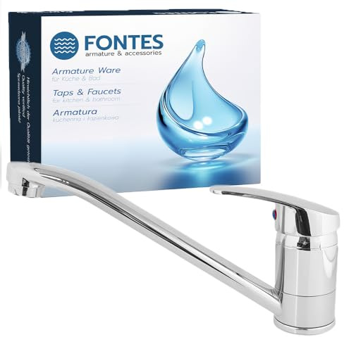 FONTES Einhebel Wasserhahn Küche mit 360 ° Drehbare Auslauf - Küchenarmatur aus Messing und Zink mit Chrom-Finish - Waschtischarmatur mit Keramik Kartusche - Komplettset zur einfachen Installation