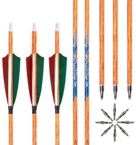 PHILOCS 12Stück Naturfeder Jagdpfeile Spine 300 350 400 500 600 700 Holzähnlich Carbon-Schaft ID 6,2 mm 4 Rot Grün Weiß Truthahnfeder Bogenschießen Pfeil (31inch,Spine 600)