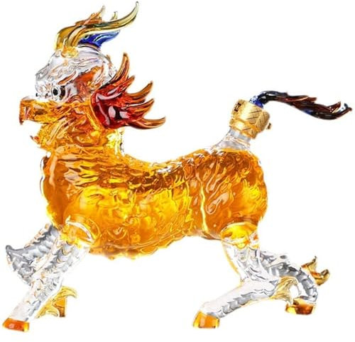 Decantador De Vino - Vasos Whisky Cristal, Botella De Vino Qilin Con Animal Auspicioso Chino, Botella De Whisky, Botella De Vino De Vidrio Resistente Al Calor Con Sellado De Bendición.