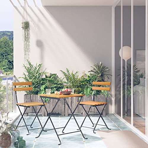 Eleganz Klappbares 3-TLG. Bistro-Set aus massivem Akazienholz mit Öl-Finish & pulverbeschichtetem Stahl – Perfekt für kleine Gärten & Balkone – Langlebig & pflegeleicht