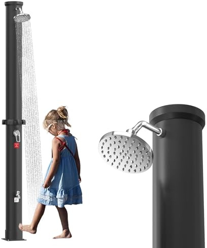 LZQ Solar Gartendusche 40L, Solardusche für Garten, Terrasse & Camping, Außendusche mit Duschkopf, Pooldusche Outdoor Dusche, Wasserhahn & Anschluss für Gartenschlauch inklusive (Schwarz)