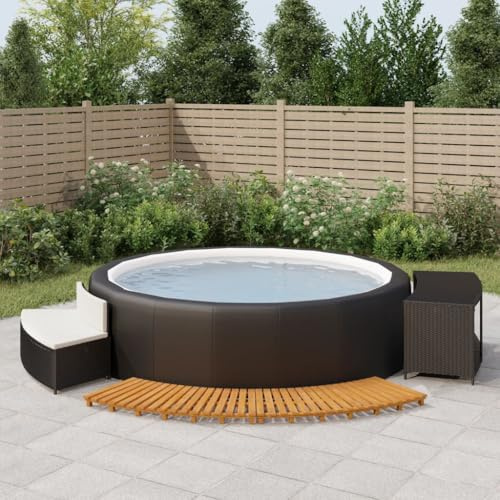 ChicAbode Whirlpool-Umrandung Schwarz Poly-Rattan Schwimmbecken Poolumrandung und Massivholz Akazie