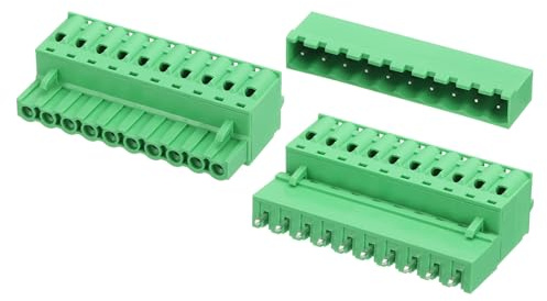 sourcing map 2 set di connettori a 10 pin passo 5,08 mm/0,2 PCB vite morsettiera connettori diritti senza saldatura 2EDGKD maschio e femmina connettori spina per 28-10AWG, verde