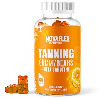 Tanning Gummies with Beta Carotene, Tanning Accelerator and Vitimin D – 60 Gummies per Tub (Natural Orange Flavoured) GMO & Vegan Friendly