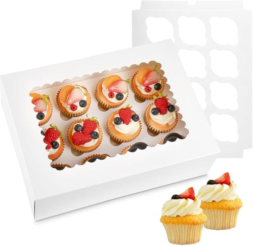 warmhut 6er Pack Muffin Transportbox, Cupcake Box mit transparentem Fenster und Trennwänden, Cupcake Transportbox für Kuchen, Macarons, Muffins, Gebäck, für Hochzeit, Geburtstagsfeier, Familienfeiern
