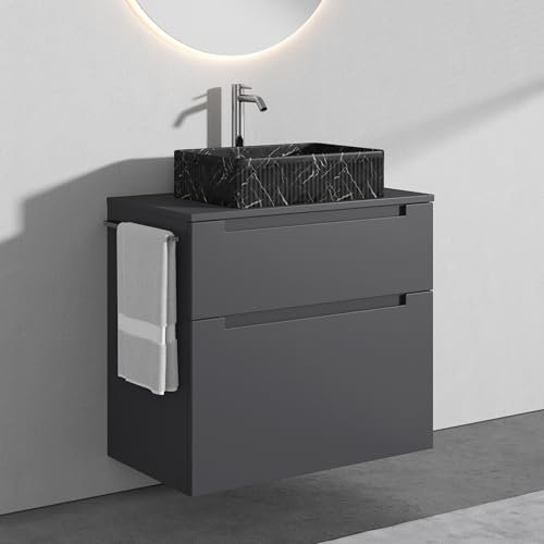 Zentrobad Aufsatz-Waschbecken A1 mit Unterschrank Premium 80 cm mit 2 Schubladen, anthrazit matt lackiert
