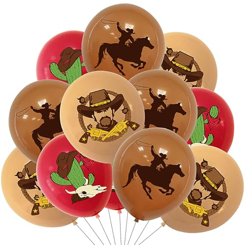 Ovanda Pferde Geburtstagsdeko, 12 Stück Pferde Luftballon, Cowboy Deko Geburtstag, Western Cowboy Partydeko, Luftballons Grau Braun, für Kinder Party Geburtstag Mottoparty Dekoration