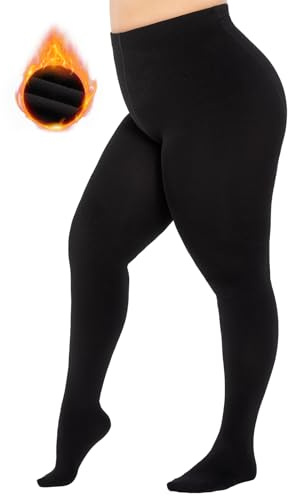 MANZI Thermo Strumpfhosen Übergröße Schwarz Warme Winterstrumpfhosen Damen | 1 Paar Dicke Gefüttert Strumpfhose Blickdicht Große Größen 400 Den