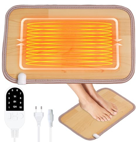 Scaldapiedi Elettrico Piedi, Afenau 30x50cm Tappeto Riscaldante con Temperatura e Timer Regolabili, Tappetino Riscaldante Piedi, Scalda Piedi Casa Elettrico per Casa, Ufficio (Effetto legno)