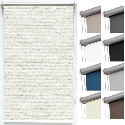 Thermorollo Verdunkelungsrollo Klemmfix Rollo ohne Bohren B70 x H200 cm Stoff Sand, Fensterrollo mit Klemmhalter Kettenzug Klemmrollo Seitenzugrollo Verdunklungsrollo für Fenster Tür