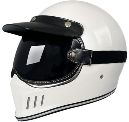 Motorradhelm Integralhelm Herren Damen Sturzhelm Retro Vollvisierhelm Mit Sonnenblende Street Bike Motocross Casco ECEDOT Zertifiziert Roller Motorrad Helm Motocrosshelme C,XL:61-62CM