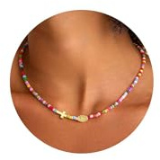 Turandoss Konfirmation Geschenk für Damen Bunte Perlenkette mit Kreuz, Boho Perlen Choker Halsketten Herzkette Personalisierte Geburtstag Geschenke für Frauen Teenager Mädchen Schmuck