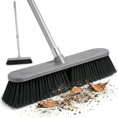 Floor Broom with Handle | Indoor & Outdoor Broom | Soft & Hard Bristle Sweeping Broom for Tile, Hardwood, Carpet & Concrete Floors | Durable Household Cleaning Broom Stick
