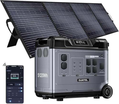 OUKITEL P5000 Pro Centrale Elettrica Portatile 4000W, 5120Wh LiFePO4 Batteria Generatore Solare con 1 * 200W Pannello Stazione di Alimentazione Elettrico Generatori per Uso Domestico/Campeggio/Camper