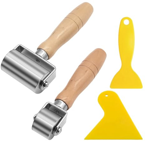 2 PCS Leather Press Roller, Seam Roller Assortment Kit Leather Press Laminating Roller with 2 Yellow Scraper for DIY Leatherworking Leather Glue Edges Rolling