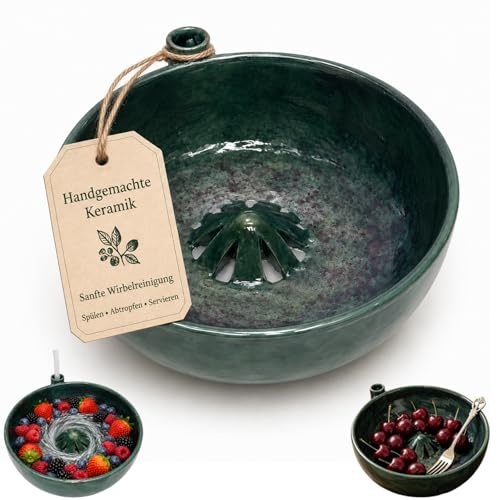 Ciotola Lavaggio Bacche, Lava Frutta Vortice Con Fori, Ciotola Lava Mirtilli Ceramica/Plastica, Lavafrutta a Spirale, Berry Washing Bowl Auto-Risciacquante Per Fragole Uva Lamponi Insala (Ceramica)