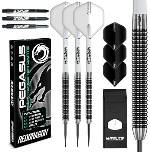 RED DRAGON Pegasus 24 Gramm-Professionelles Tungsten-Steeltip-Dart-Set mit Flights, Schäften (Shafts) und Brieftasche