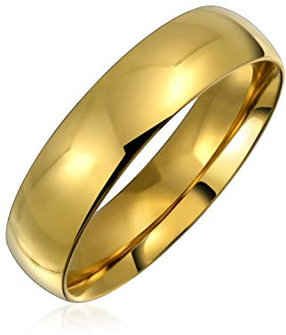 Bling Jewelry Dome Comfort Fit Wedding Band Ring For Couples For Men For Women Gold Plated Stainless Steel 5MM