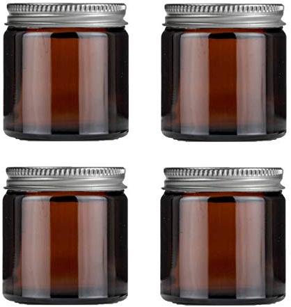 Avalon - Empty Amber Glass Jar with Brushed Aluminium Lid - for Aromatherapy, Cosmetics, Balms, Aromatherapy Blends, Candles and Creams - Pack of 4 (60ml)