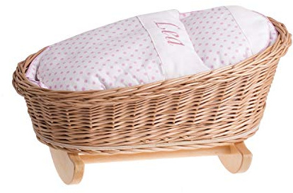 e-wicker24 Alles aus Weide Handgeflochtene Weidenwiege für Puppen – Puppenbettchen Puppenwiege mit Personalisierung Kinderzimmerdekoration Schaukelbett aus Korbgeflecht