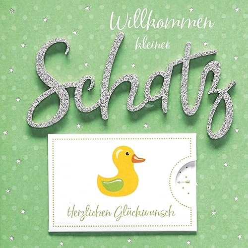 Perleberg Karte zur Geburt in 15 x 15 cm - Hochwertiges Geschenk zur Geburt für Mädchen & Junge - Geburtstagskarte mit Enten-Motiv - Geburtskarte mit Umschlag - Glückwunschkarte