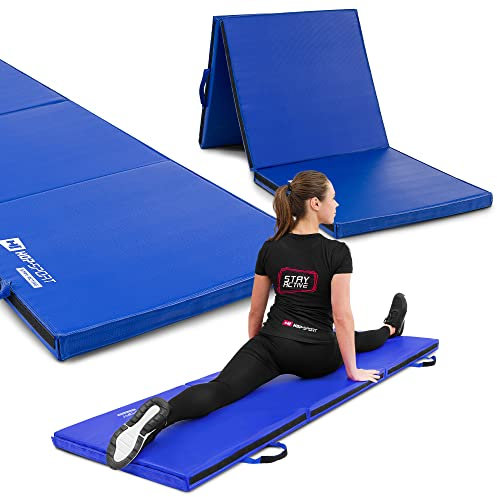 Hop-Sport Turnmatte klappbar - Bodenweichmatte für zuhause 180x60x5cm - Fitnessmatte, Gymnastikmatte mit Tragegriffen und Klettverschluss Dicke 4cm / 5cm (Blau)