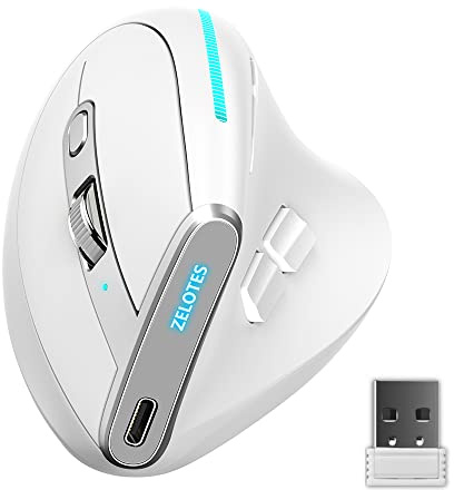 TKMARS Mouse Verticale,5 livelli DPI Mouse Wireless Ergonomico 8 pulsanti programmabili 3 modalità mouse,Mouse Senza Fili Bluetooth per PC, Computer Portatile, Mac Bianco