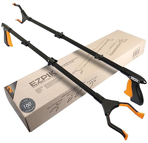 2 x EZPIK® 40 Extra Long Litter Picker-Grabber - Heavy-Duty Rubbish Picker Grabber Stick - Extra Long Grabber Tool with Rotating Head - Foldable Reaching Aids for The Elderly with Magnet [ 2 Pack ]