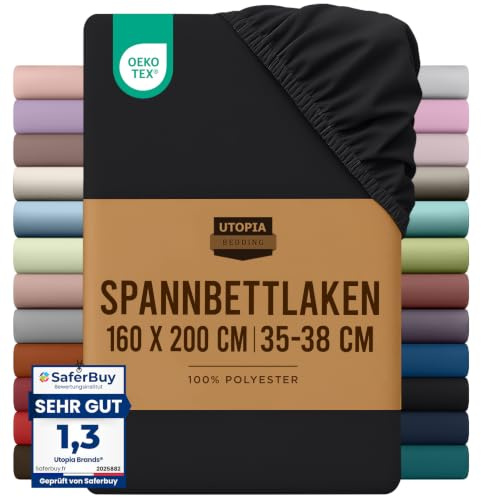 Utopia Bedding - Spannbettlaken 160x200cm - Schwarz | Gebürstete Polyester-Mikrofaser Spannbetttuch - Boxspringbett - Oeko-Tex Zertifiziertes - 35-38 cm Tiefe Tasche