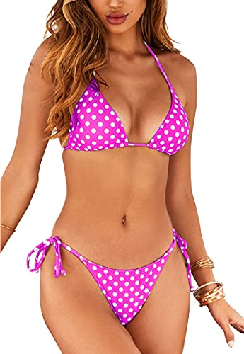 JFAN Bikini, tryckt, sexig, utan rygg, mycket stretchig, leopardmönstrad, delad baddräkt för kvinnor, Rosa prick, M