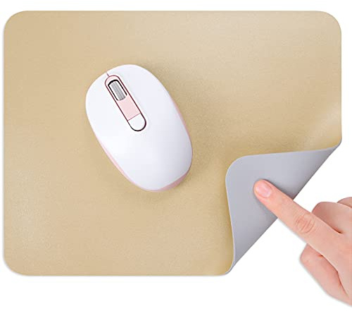 Hsurbtra Mouse Pad,Double-Sided PU Leather Small Square Mousepad 27 x 21 cm, Anti-Slip Waterproof Mouse Mat, Pretty Cute Mouse Pad for Office Home Gaming Laptop Women,Gray&Gold