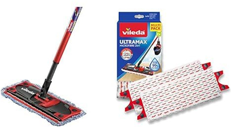 Vileda Recharge Ultramax Power 2en1 - Lot de 2 & Housse Micro & Coton pour Balai à Plat Ultramax, 120g
