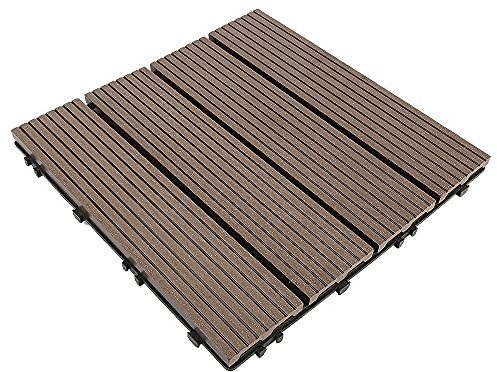 HUOLE 11x Dalles de Jardin clipsables en Bois Composite WPC Terracotta 30 x 30 cm Type Classique Revêtement de Sol extérieur,Bois Composite Anthracite Type Classique, Dalle Jardin extérieur(Brun)
