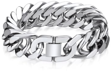 Bandmax Herren Armband Edelstahl Panzerarmband 6/8/12/17mm Massiv Kubanische Gliederarmband 19/21/23cm Schwere Panzerkette Armkette mit Faltverschluss Männer Armreif Schmuck für Geburtstag Vatertag