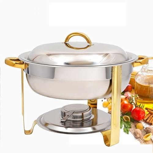 BAtlam 4L rundes Chafing Dish Set Edelstahl Buffetwärmer Tablett mit Deckel und Chafing Fuel Holder für Weihnachten, Halloween, Silvesterparty