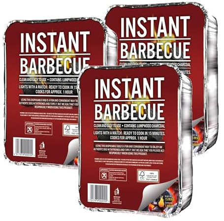 Disposable Portable BBQ Grill Tray - Pack of 3 Instant Light Charcoal Barbecues Grill Tray with Topline Card for Garden BBQs, Camping BBQ, Fishing or Picnic set
